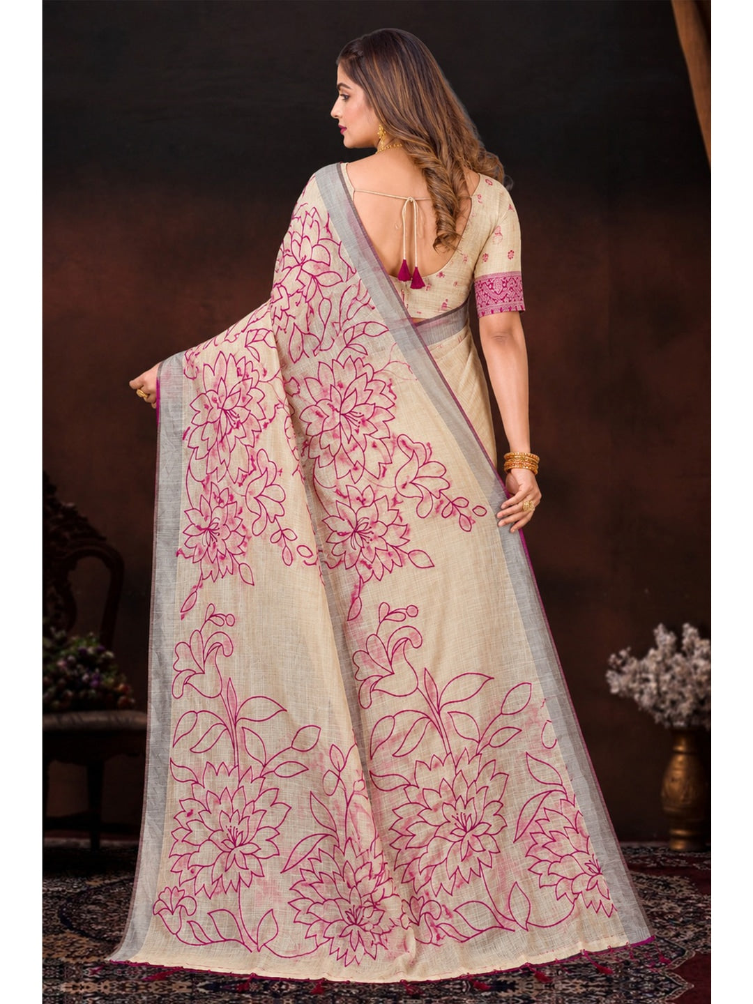 Peachmode Pink Cotton Blend Aarika Cotton Saree - Image 4
