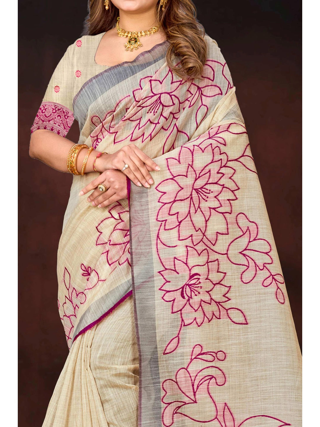 Peachmode Pink Cotton Blend Aarika Cotton Saree - Image 5