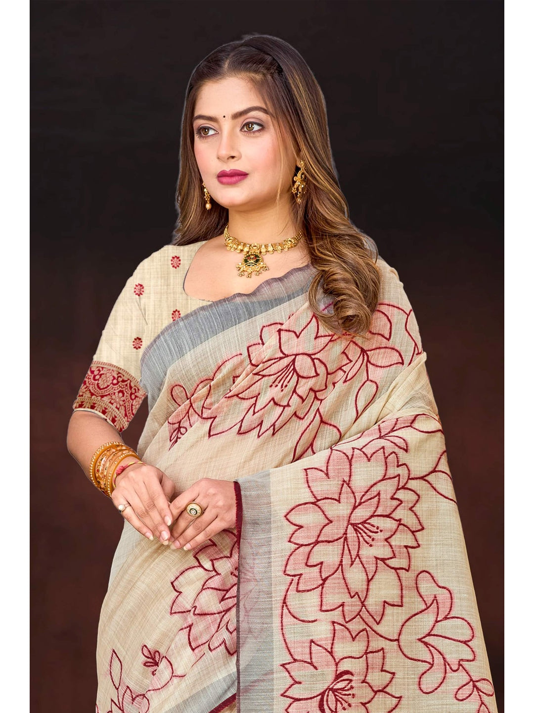 Peachmode Maroon Cotton Blend Aarika Cotton Saree - Image 2