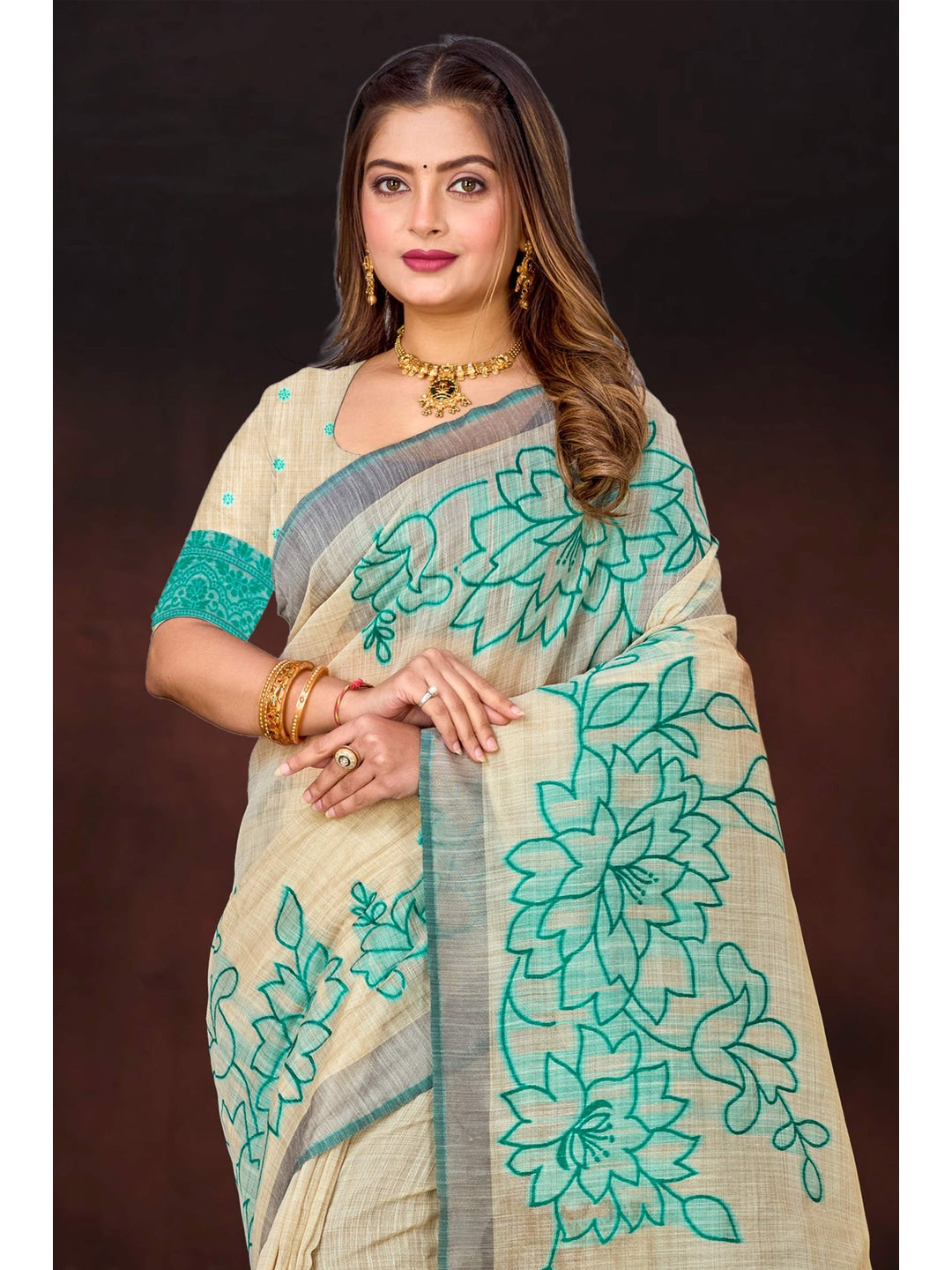 Peachmode Aqua Green Cotton Blend Aarika Cotton new_2 Saree - Image 2