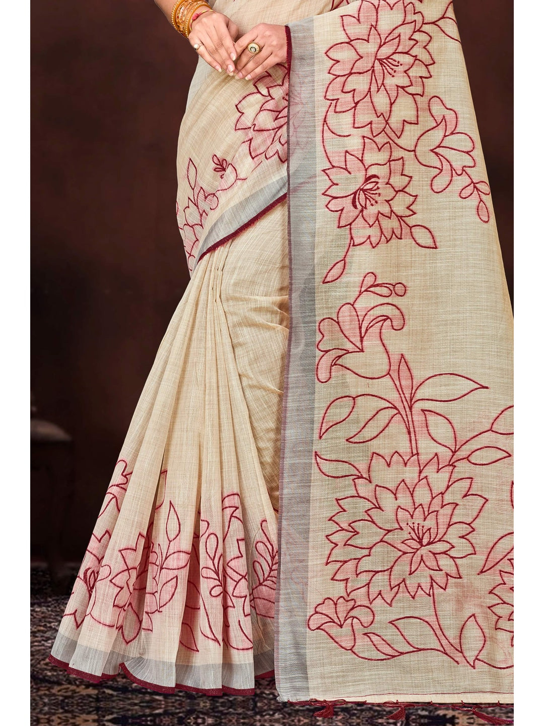 Peachmode Maroon Cotton Blend Aarika Cotton Saree - Image 3