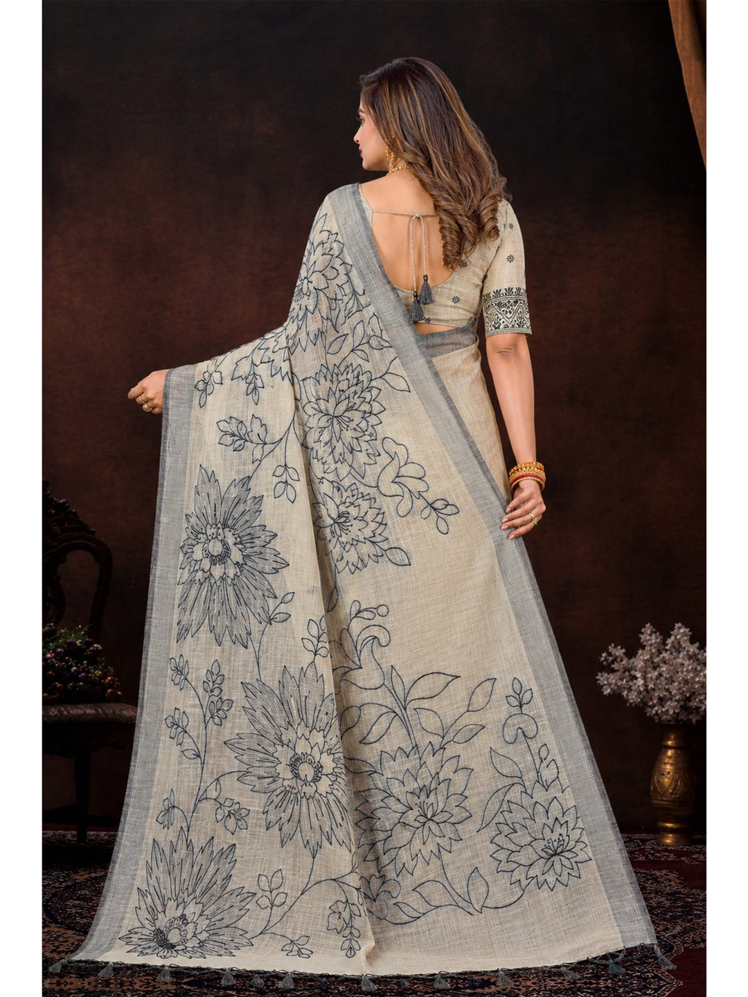 Peachmode Grey Cotton Blend Aarika Cotton Saree - Image 4