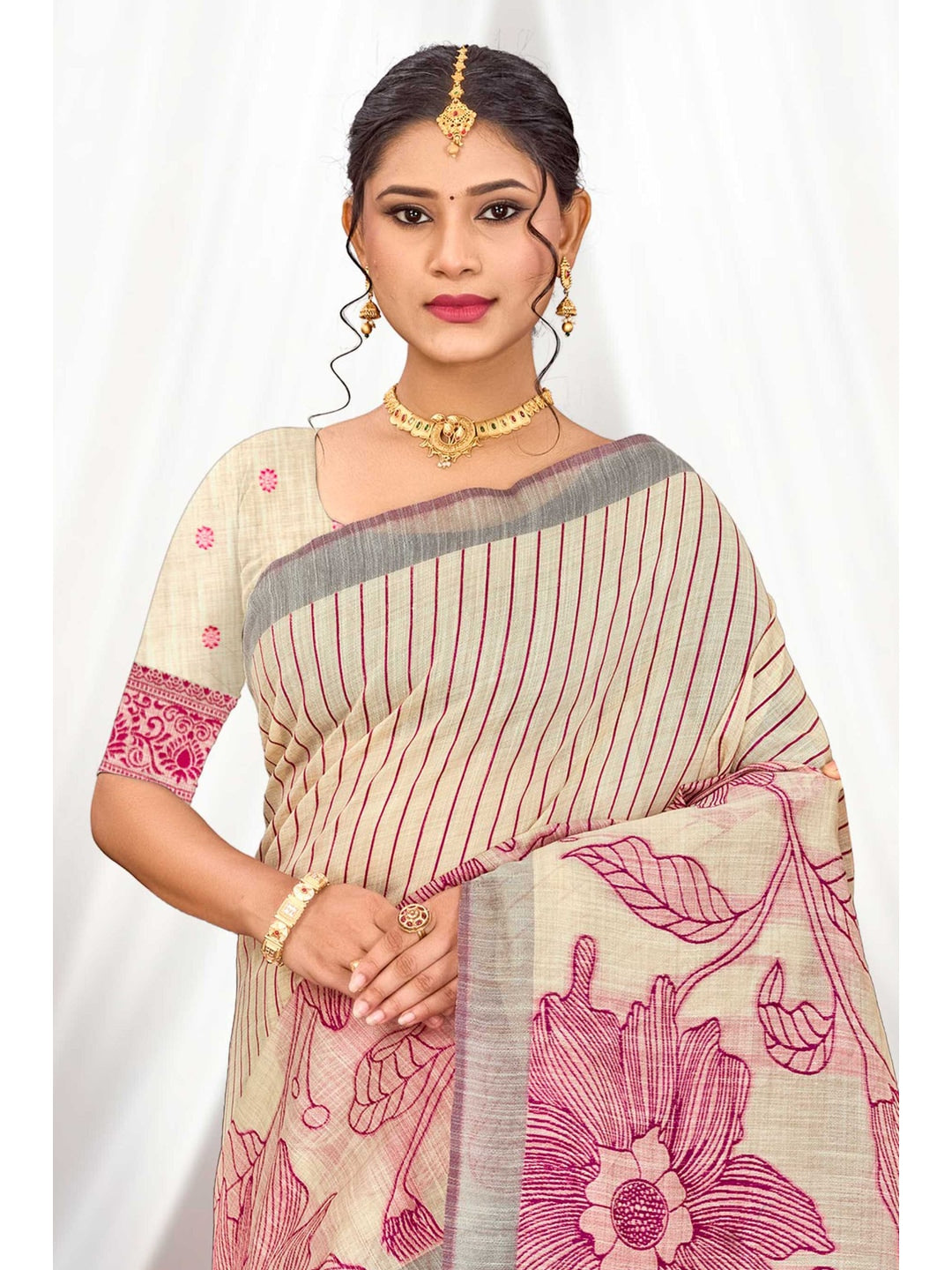 Peachmode Pink Cotton Blend Aarika Cotton Saree - Image 2