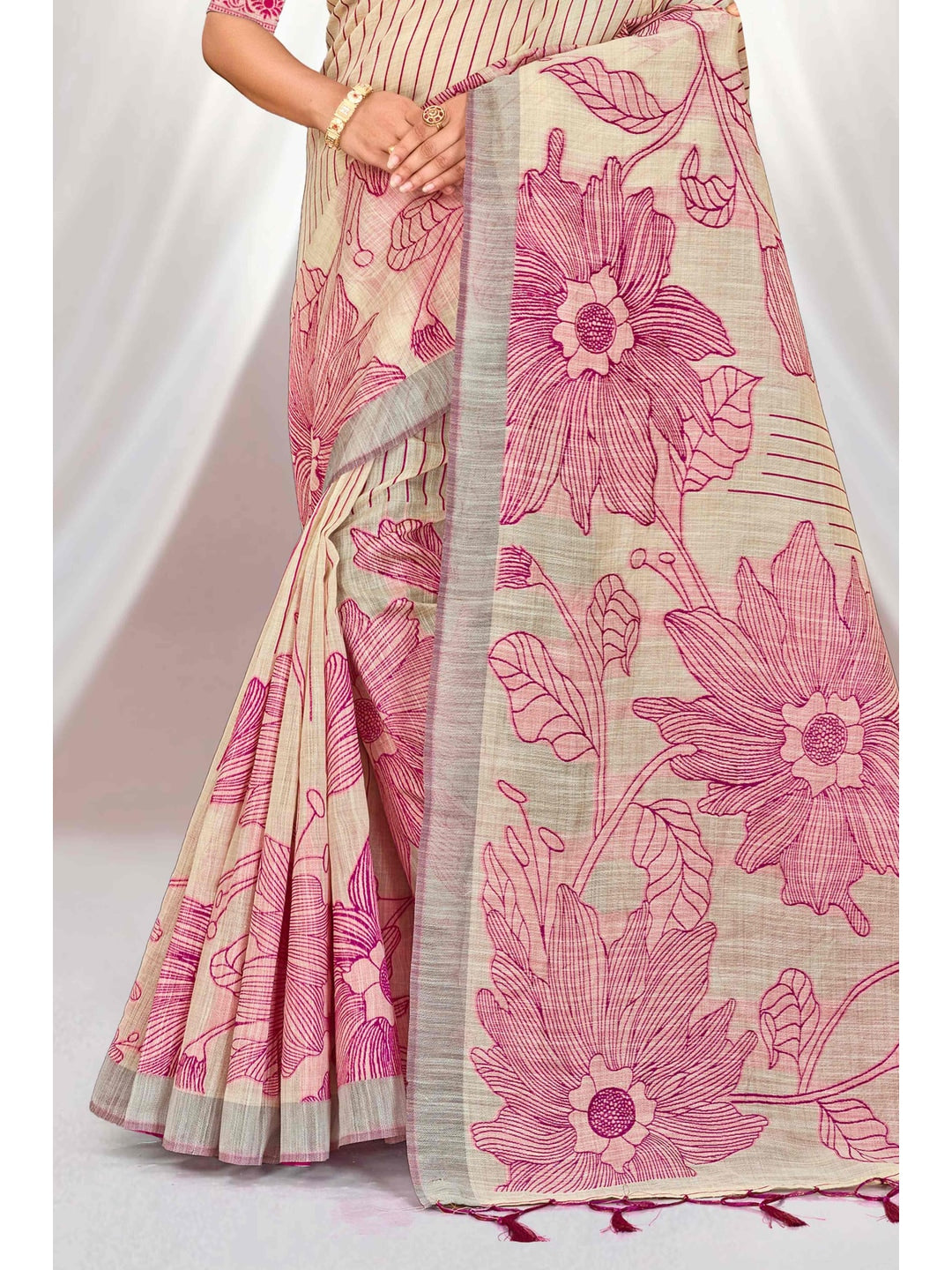 Peachmode Pink Cotton Blend Aarika Cotton Saree - Image 3