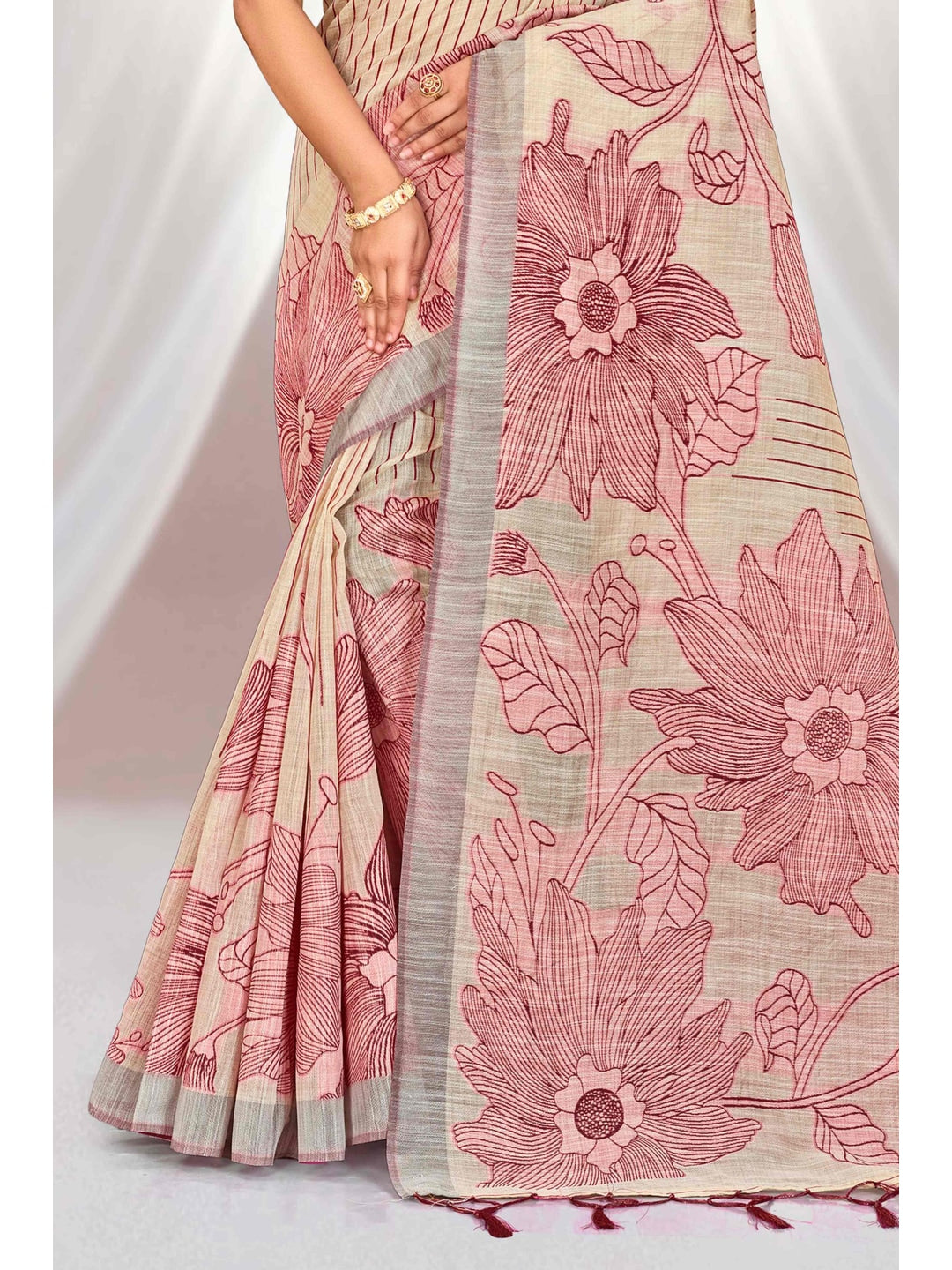 Peachmode Maroon Cotton Blend Aarika Cotton Saree - Image 3