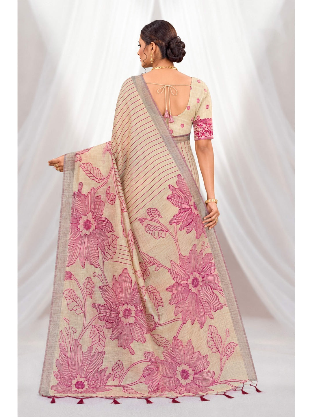 Peachmode Pink Cotton Blend Aarika Cotton Saree - Image 4