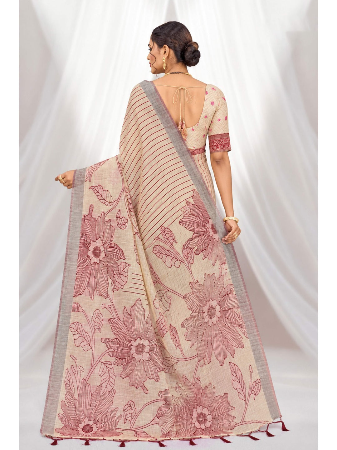 Peachmode Maroon Cotton Blend Aarika Cotton Saree - Image 4