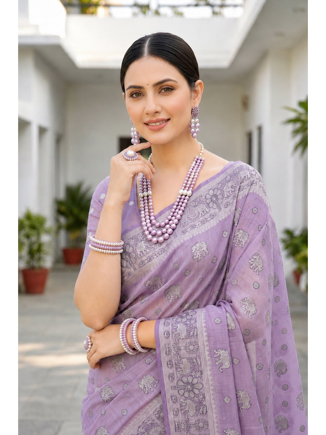 Peachmode Purple Cotton Blend Aarna Saree - Image 2