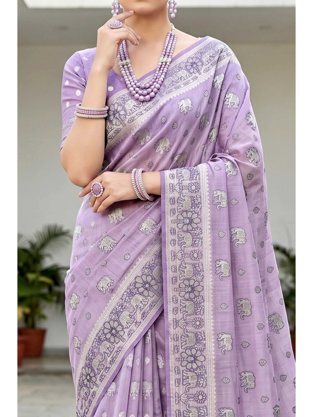 Peachmode Purple Cotton Blend Aarna Saree - Image 5