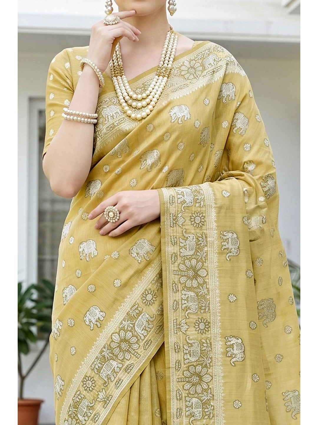 Peachmode Yellow Cotton Blend Aarna Saree - Image 5