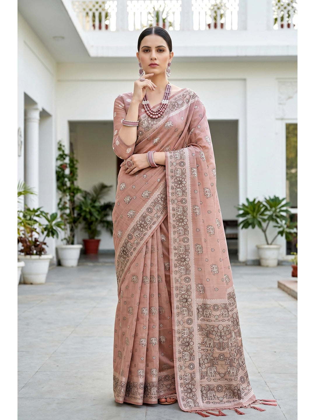 Peachmode Pink Cotton Blend Aarna Saree - Image 1