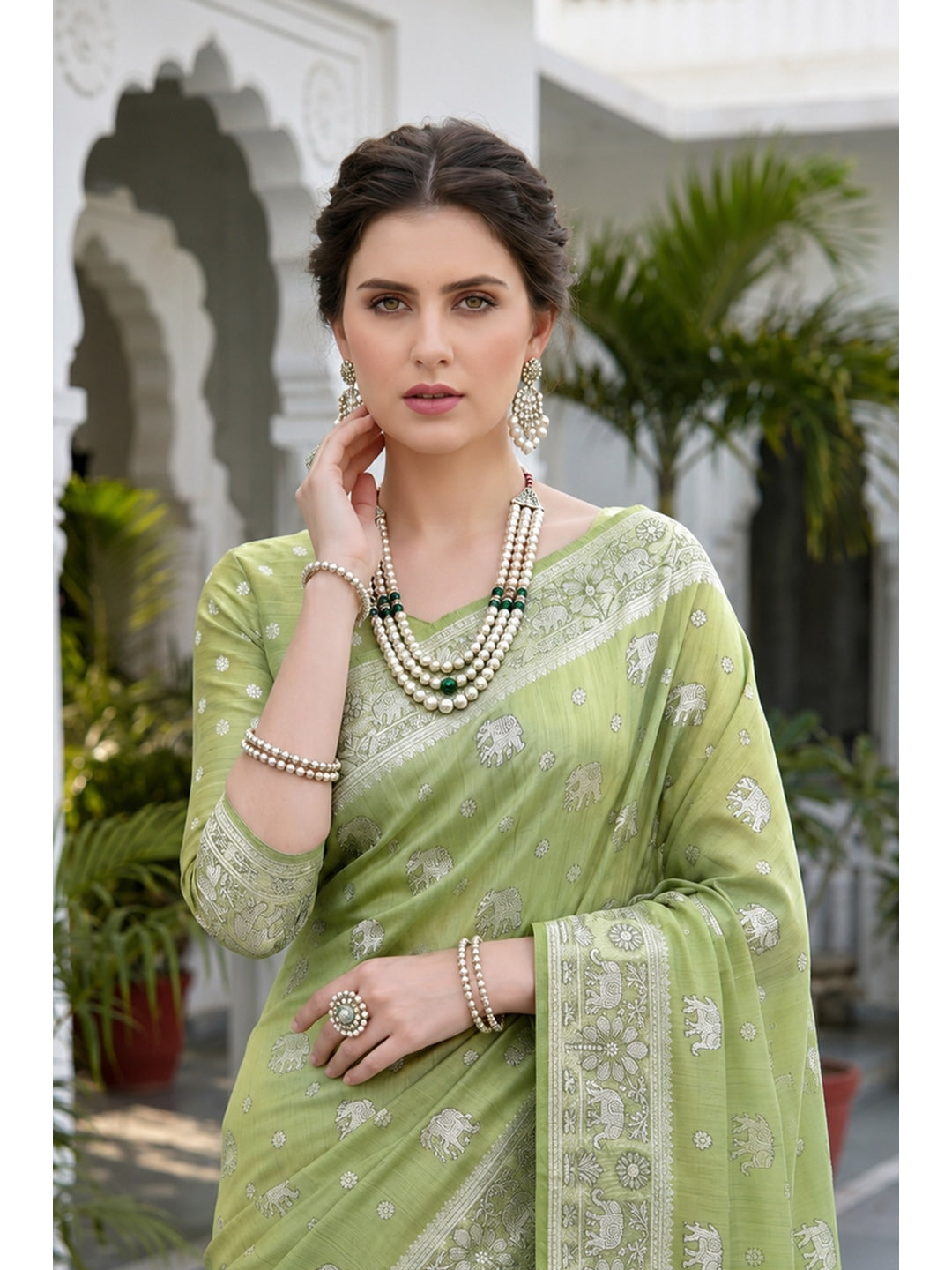 Peachmode Green Cotton Blend Aarna Saree - Image 2