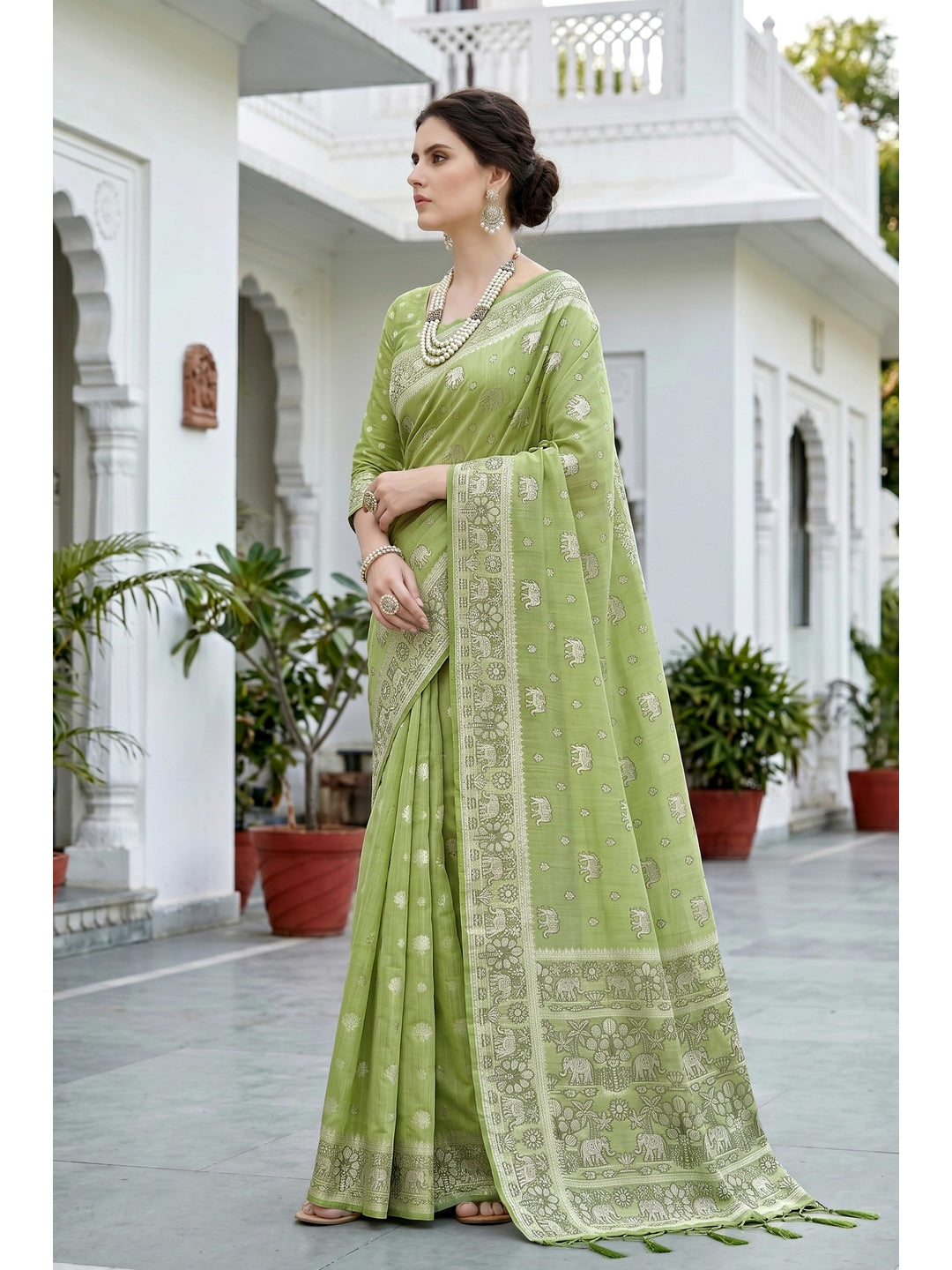 Peachmode Green Cotton Blend Aarna Saree - Image 3