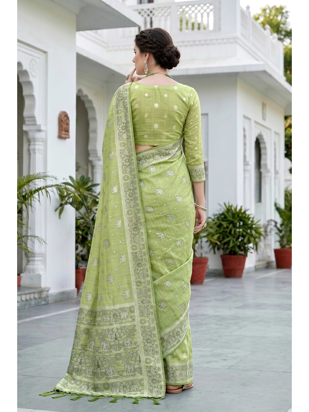 Peachmode Green Cotton Blend Aarna Saree - Image 4