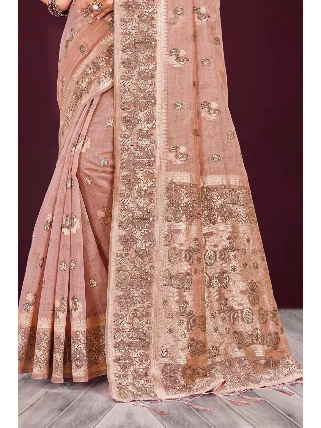 Peachmode Pink Cotton Blend Aarohi cotton Saree - Image 3