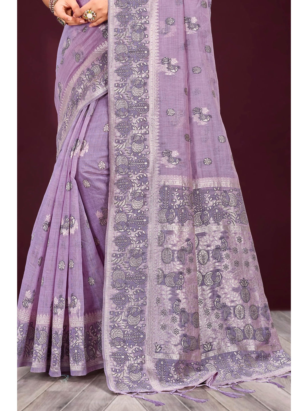 Peachmode Lavender Cotton Blend Aarohi cotton Saree - Image 3