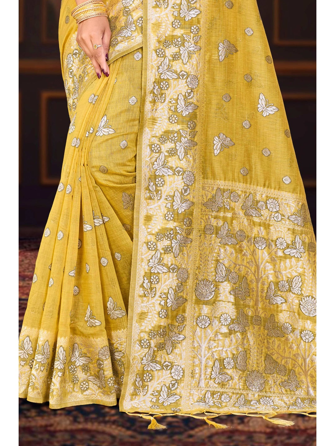 Peachmode Yellow Cotton Blend Aarohi cotton vol 2 Saree - Image 3