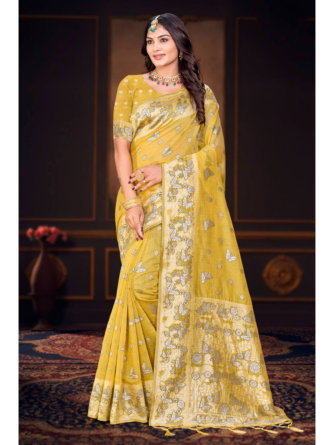 Peachmode Yellow Cotton Blend Aarohi cotton vol 2 Saree - Image 1