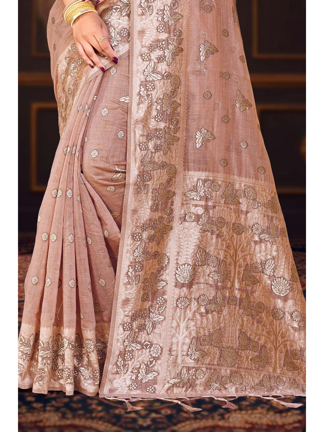 Peachmode Pink Cotton Blend Aarohi cotton Saree - Image 3