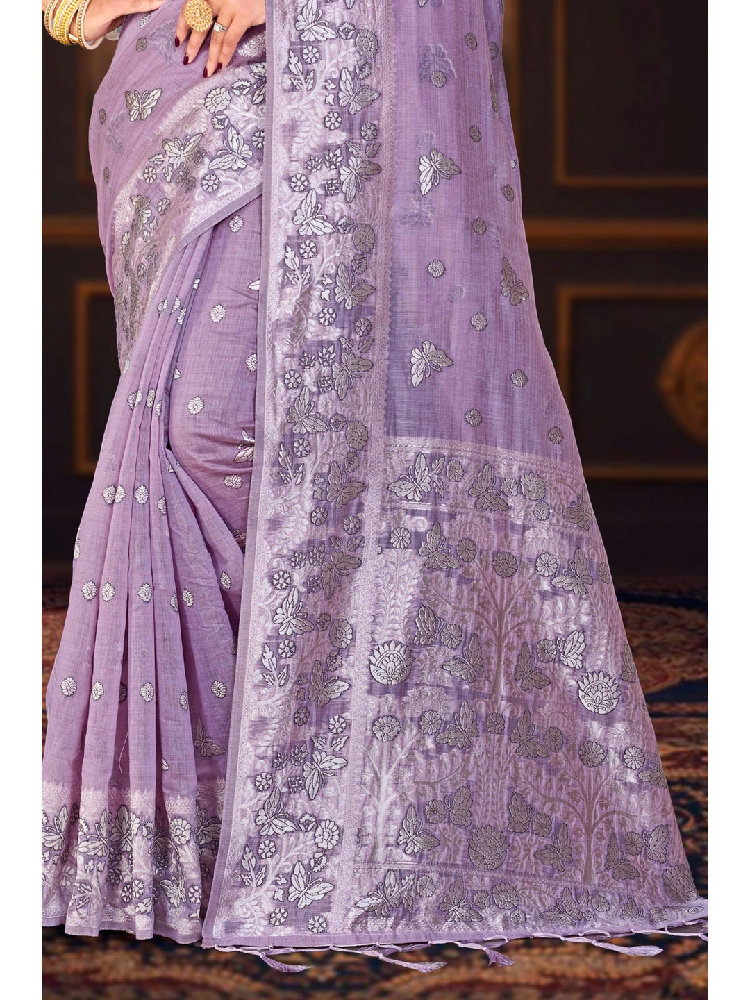 Peachmode Purple Cotton Blend Aarohi cotton Saree - Image 3
