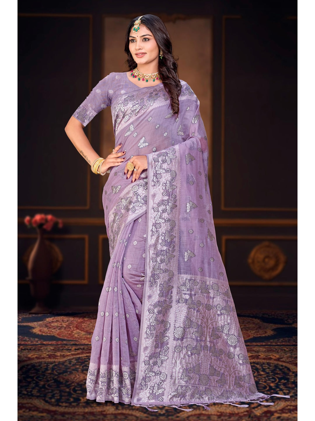 Peachmode Purple Cotton Blend Aarohi cotton Saree - Image 1
