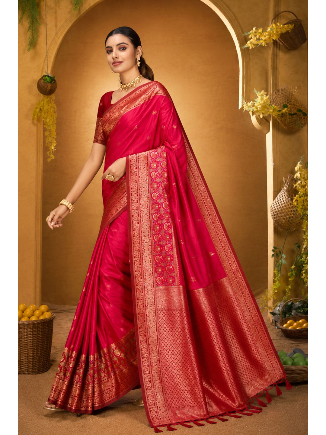 Peachmode Pink Silk Blend Adiksha SIlk Saree - Image 2