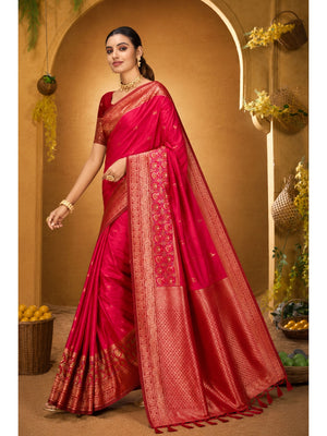 Peachmode Pink Silk Blend Adiksha SIlk Saree - Image 2