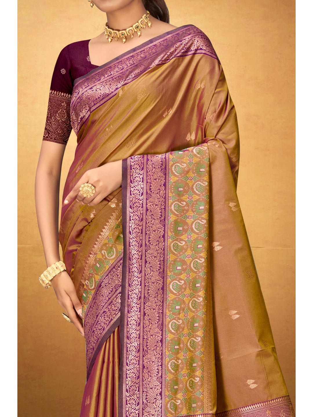 Peachmode Mustard Yellow Silk Blend Adiksha SIlk Saree - Image 6
