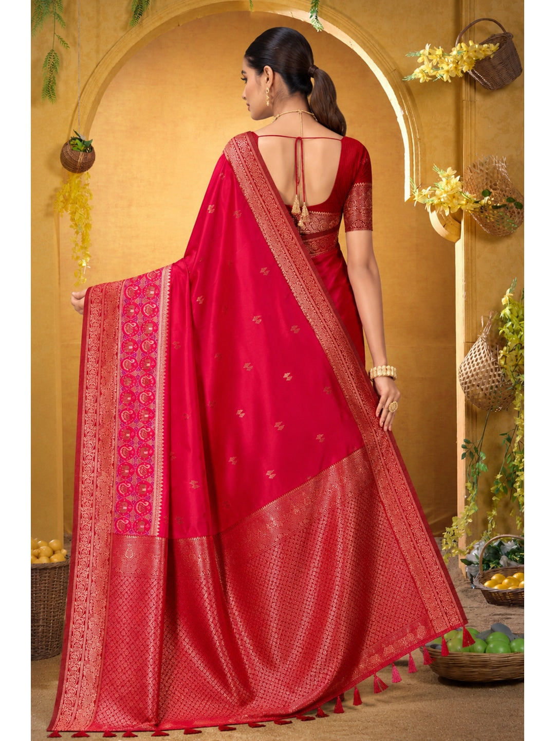 Peachmode Pink Silk Blend Adiksha SIlk Saree - Image 5
