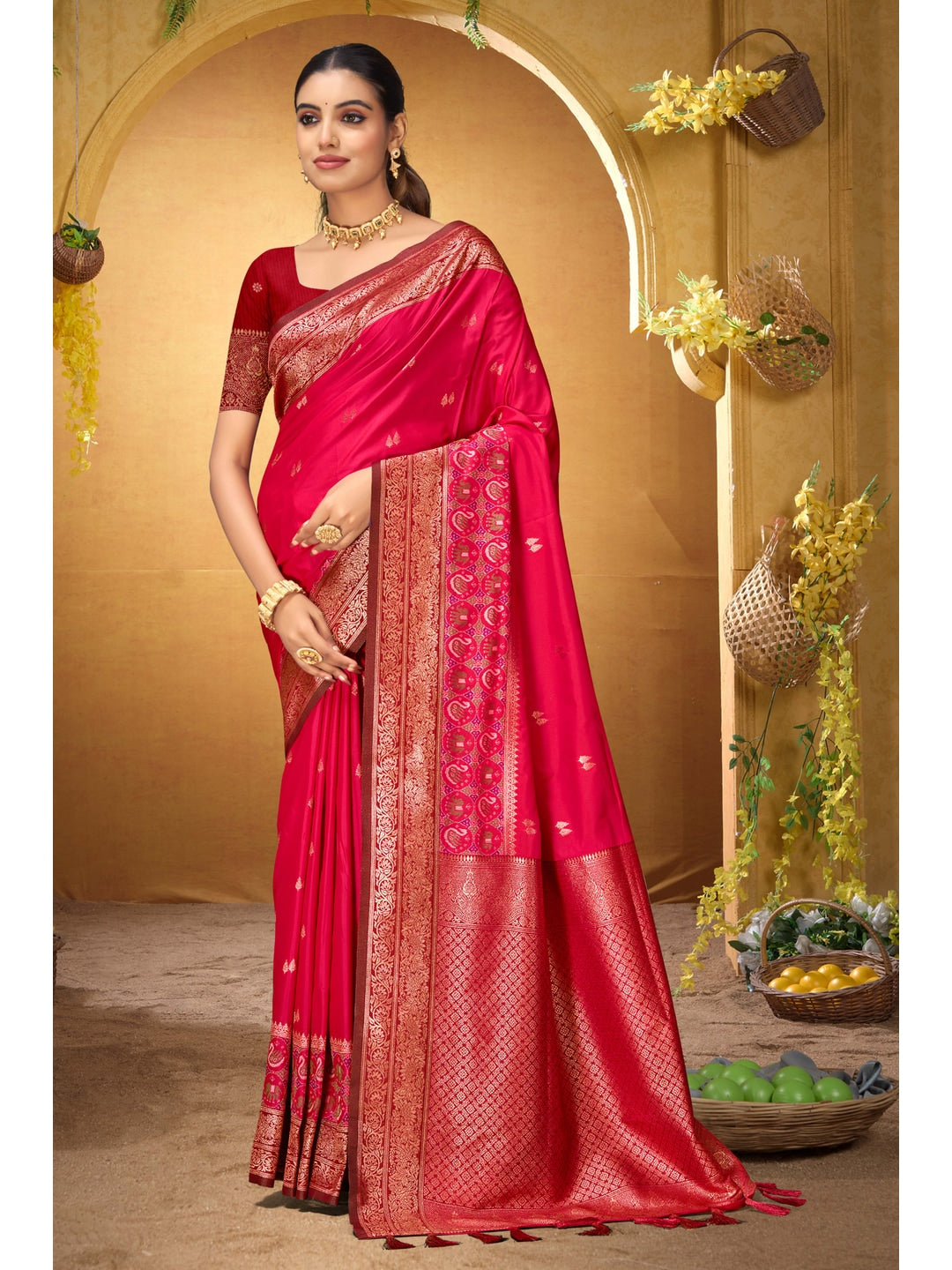 Peachmode Pink Silk Blend Adiksha SIlk Saree - Image 1
