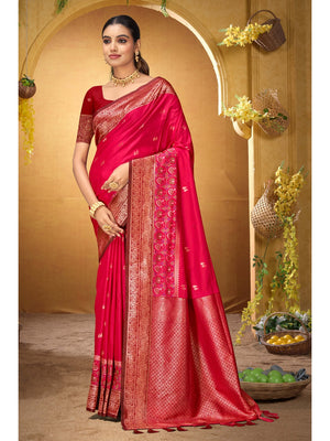 Peachmode Pink Silk Blend Adiksha SIlk Saree - Image 1