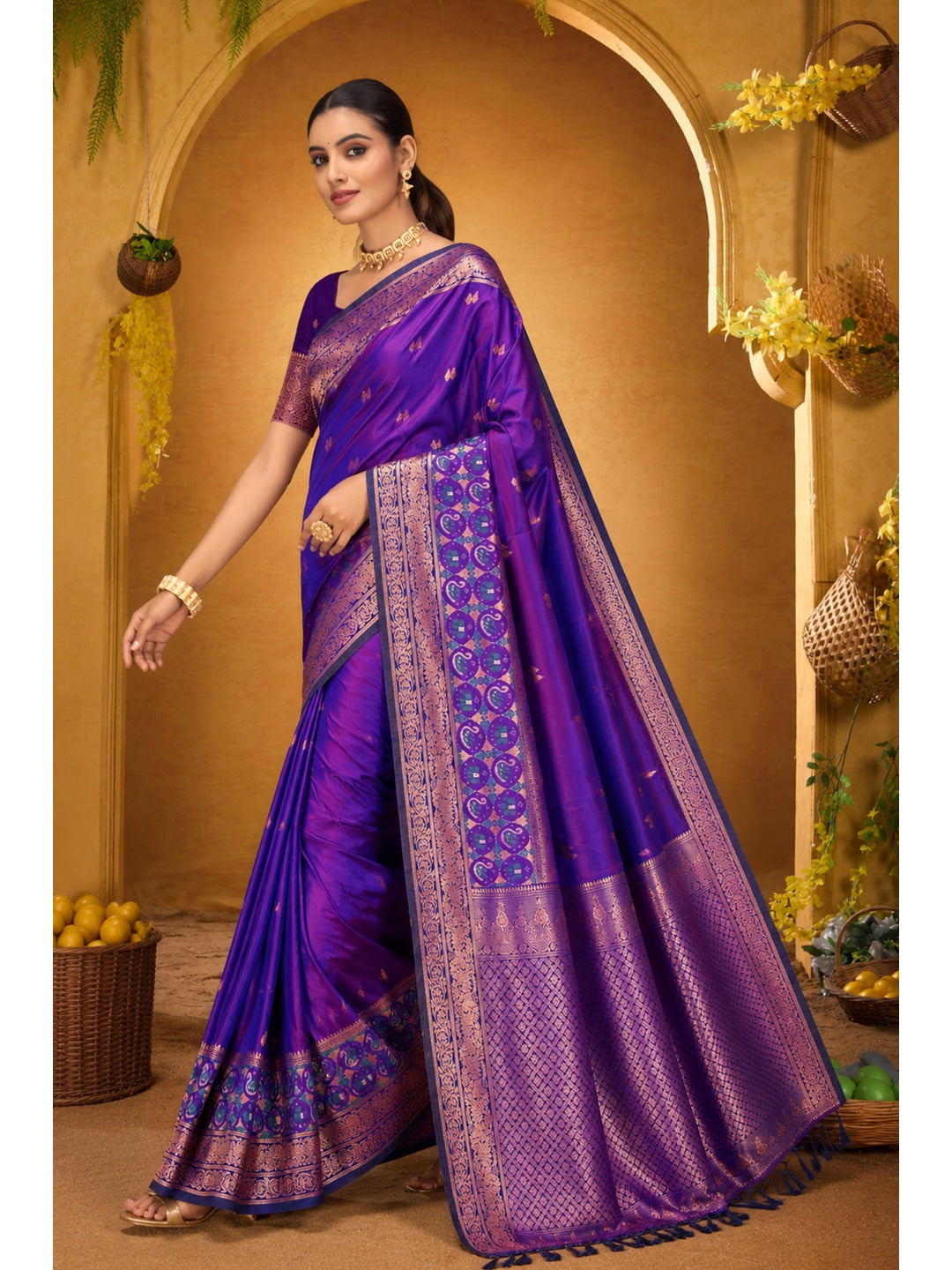 Peachmode Purple Silk Blend Adiksha SIlk Saree - Image 2