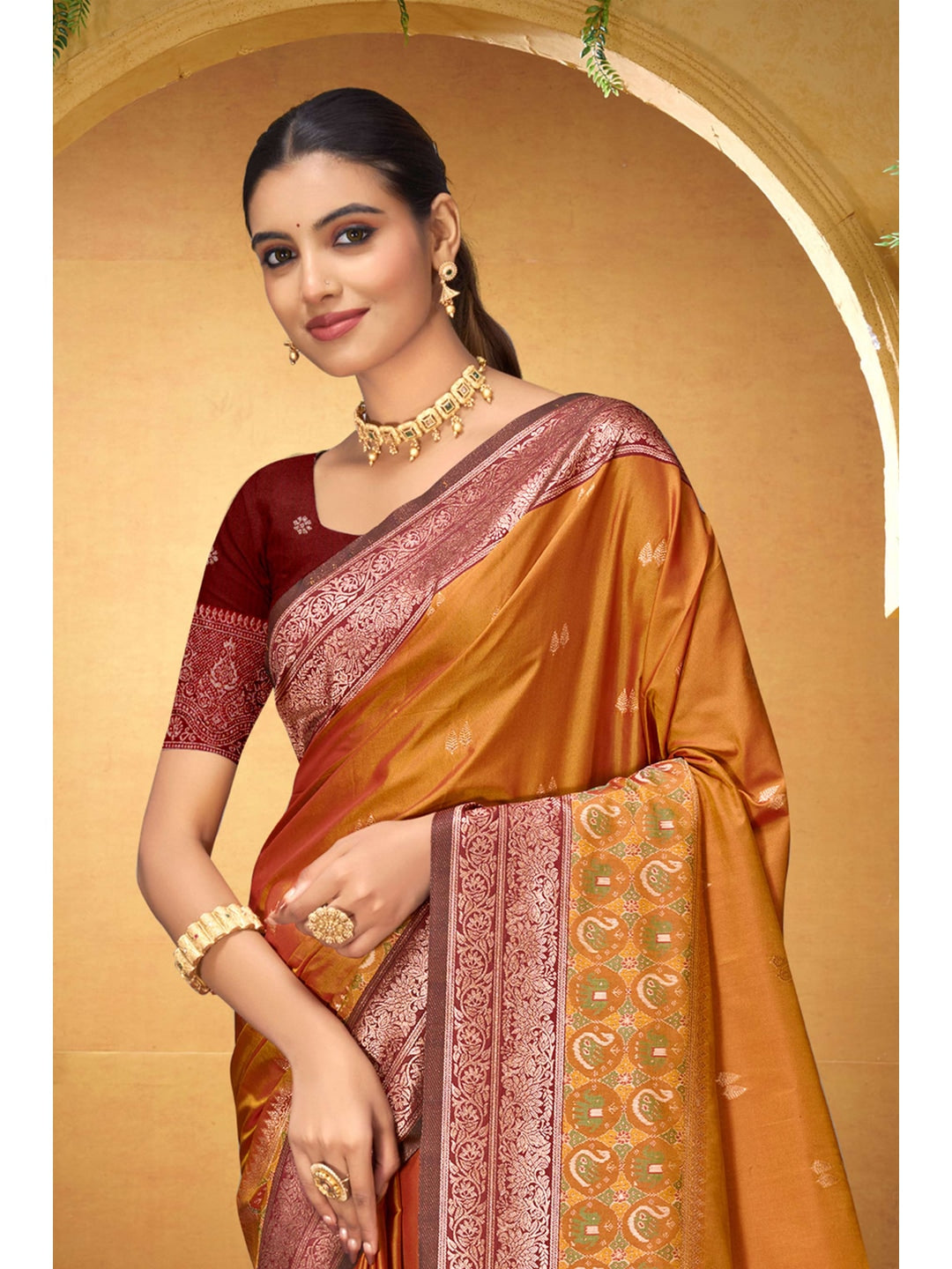 Peachmode Orange Silk Blend Adiksha SIlk Saree - Image 3