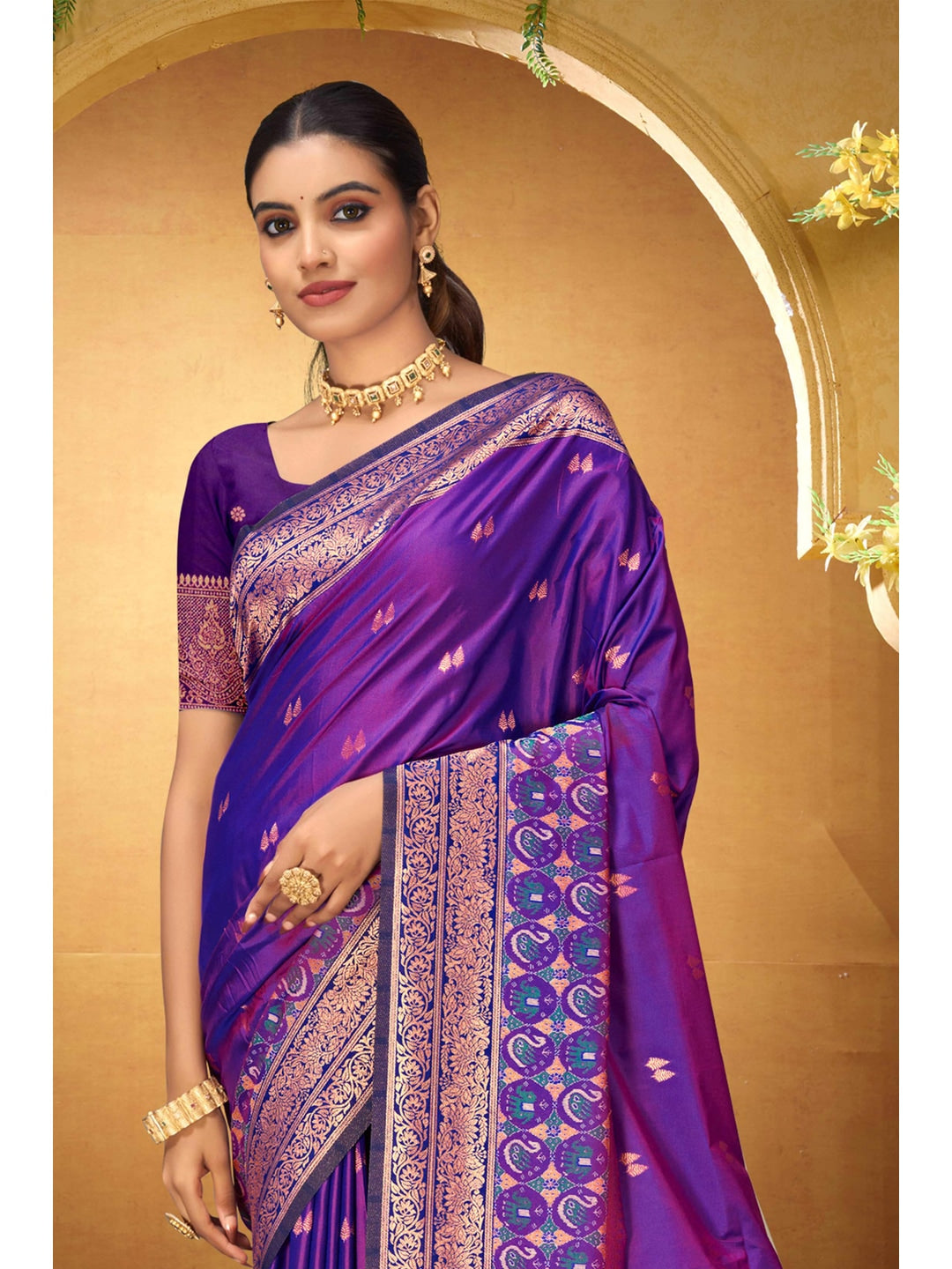Peachmode Purple Silk Blend Adiksha SIlk Saree - Image 3