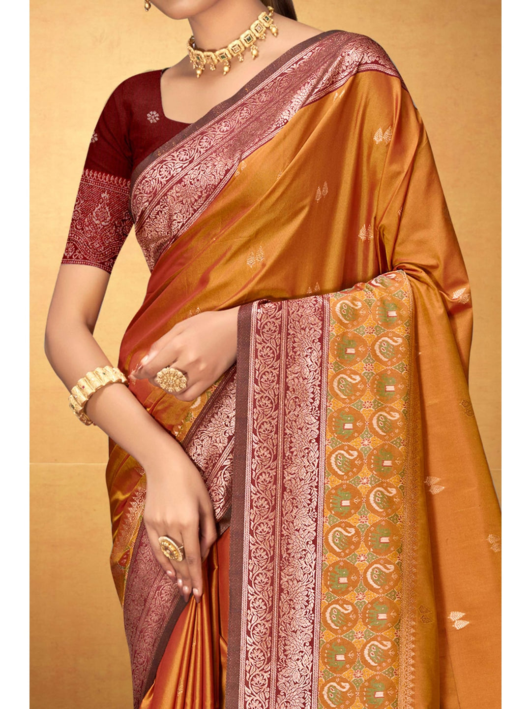Peachmode Orange Silk Blend Adiksha SIlk Saree - Image 6