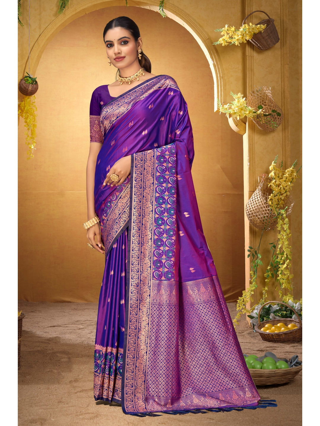 Peachmode Purple Silk Blend Adiksha SIlk Saree - Image 1