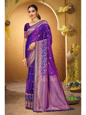 Peachmode Purple Silk Blend Adiksha SIlk Saree - Image 1