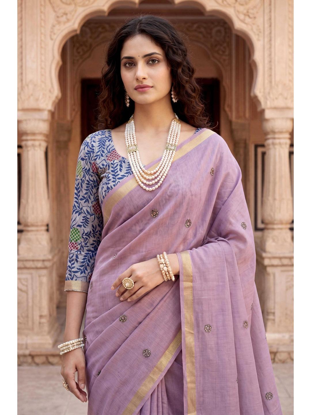 Peachmode Purple Cotton Blend Country Plus Saree - Image 2