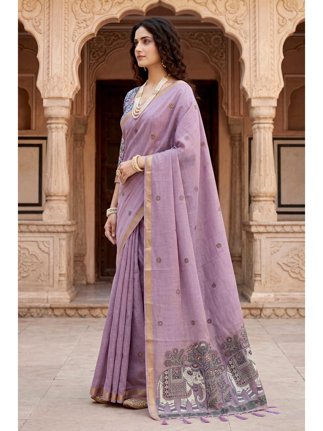 Peachmode Purple Cotton Blend Country Plus Saree - Image 3