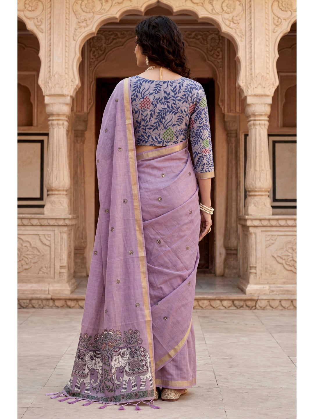 Peachmode Purple Cotton Blend Country Plus Saree - Image 4