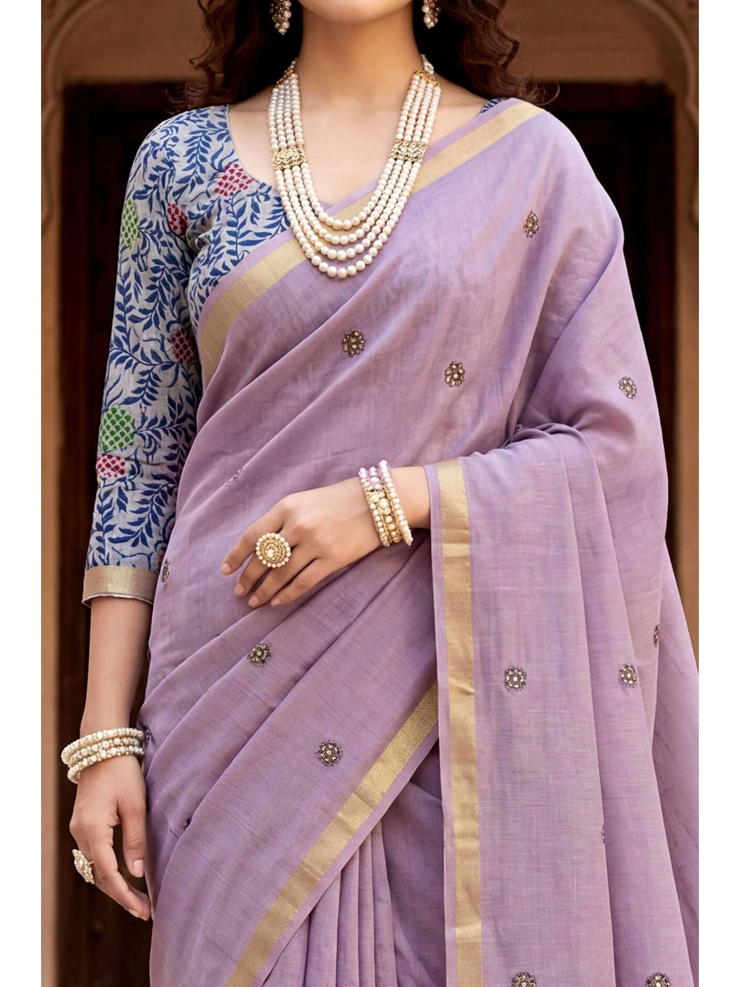 Peachmode Purple Cotton Blend Country Plus Saree - Image 5