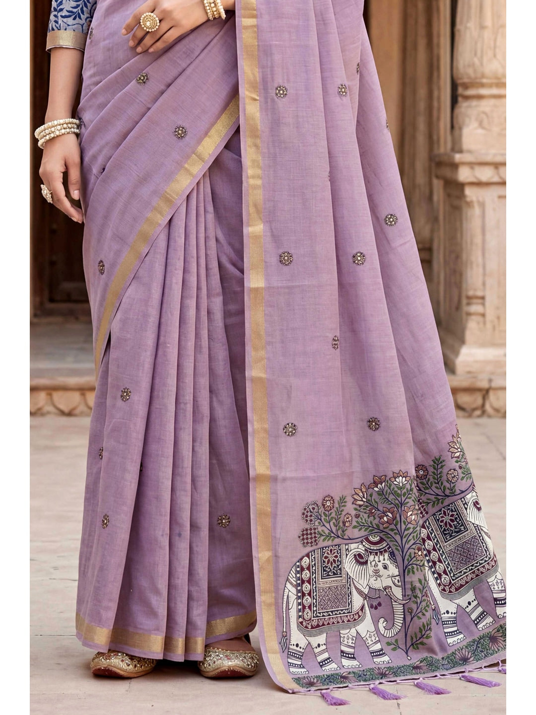Peachmode Purple Cotton Blend Country Plus Saree - Image 6