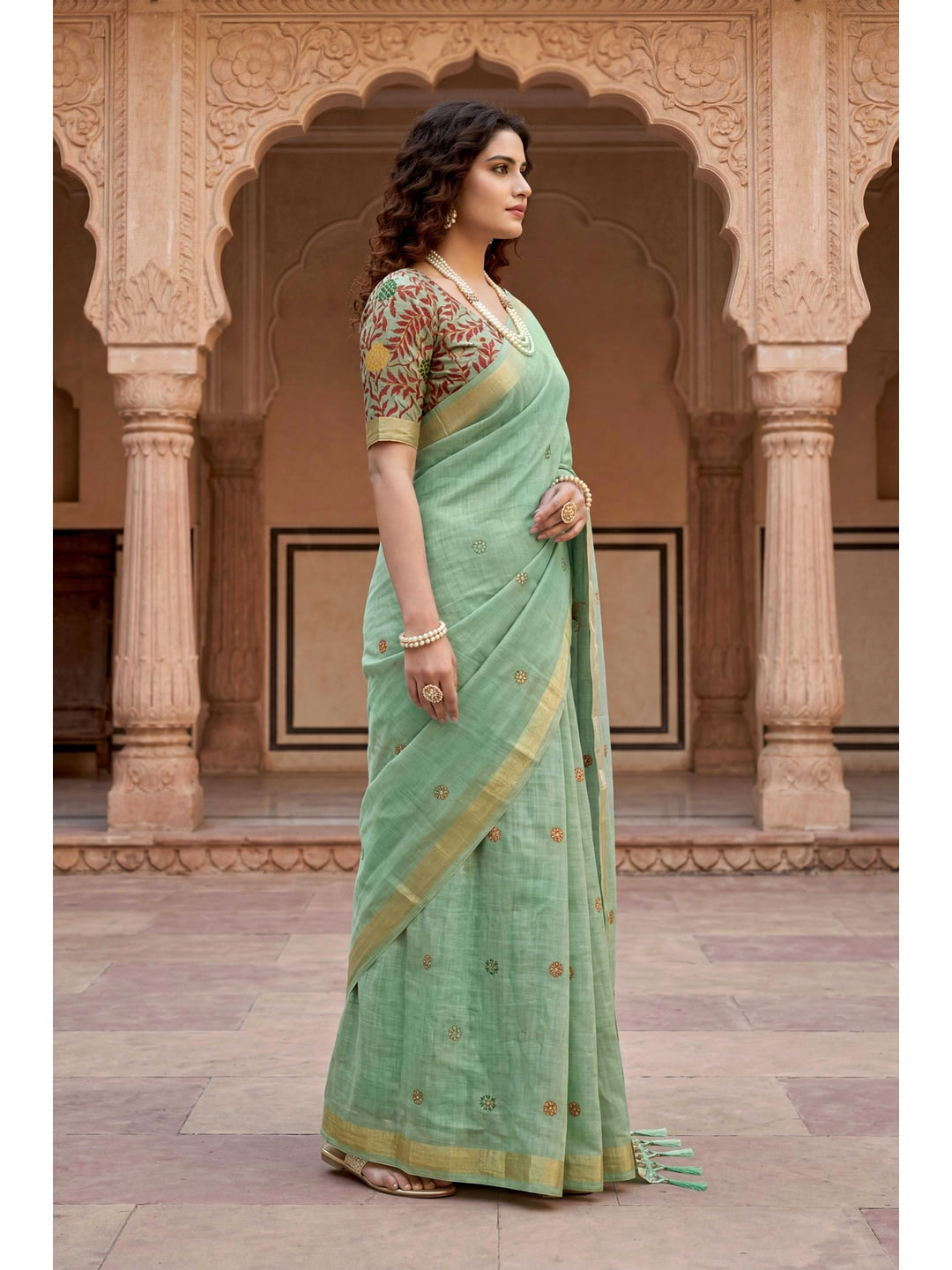 Peachmode Green Cotton Blend Country Plus Saree - Image 3
