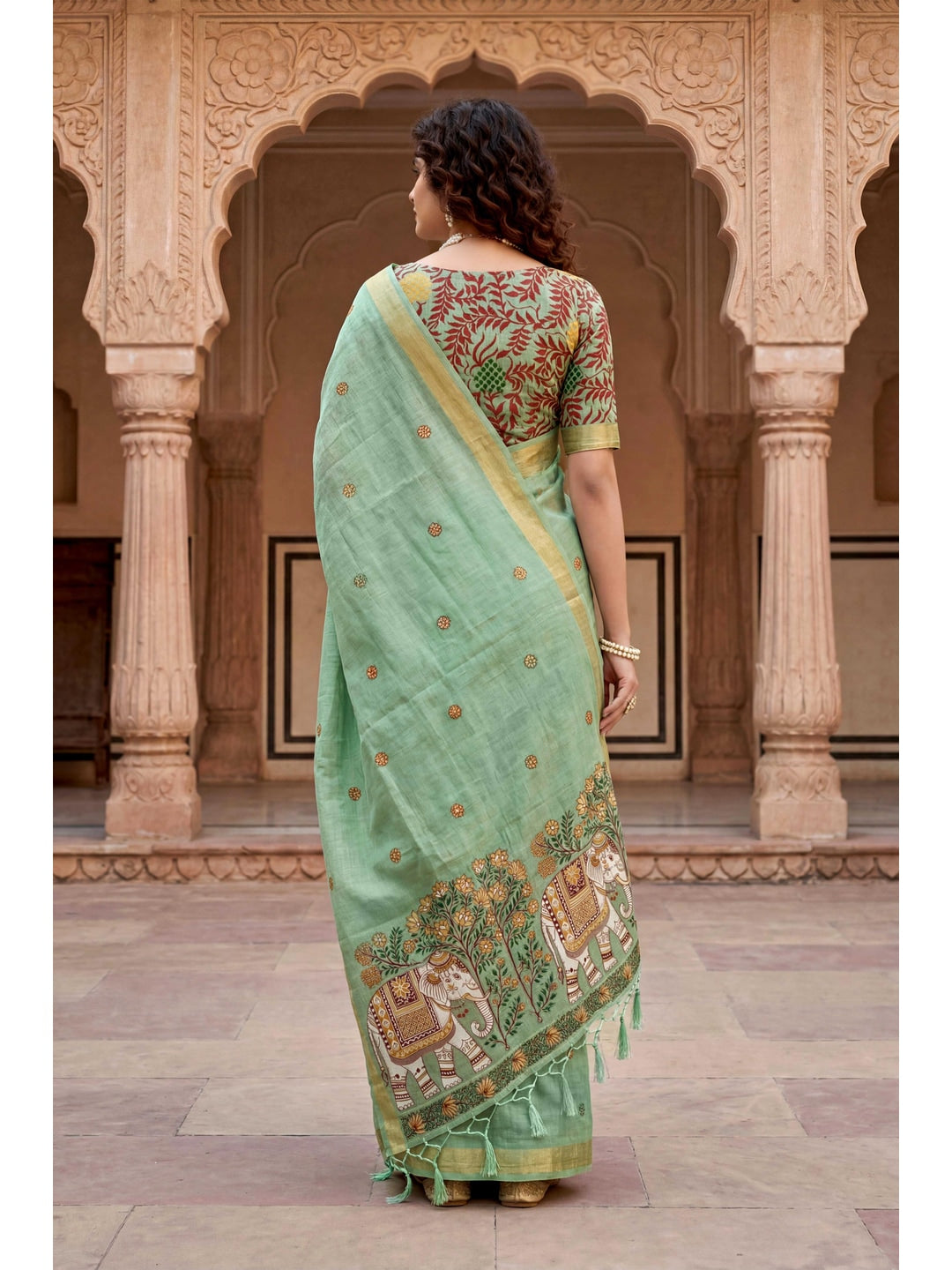Peachmode Green Cotton Blend Country Plus Saree - Image 4