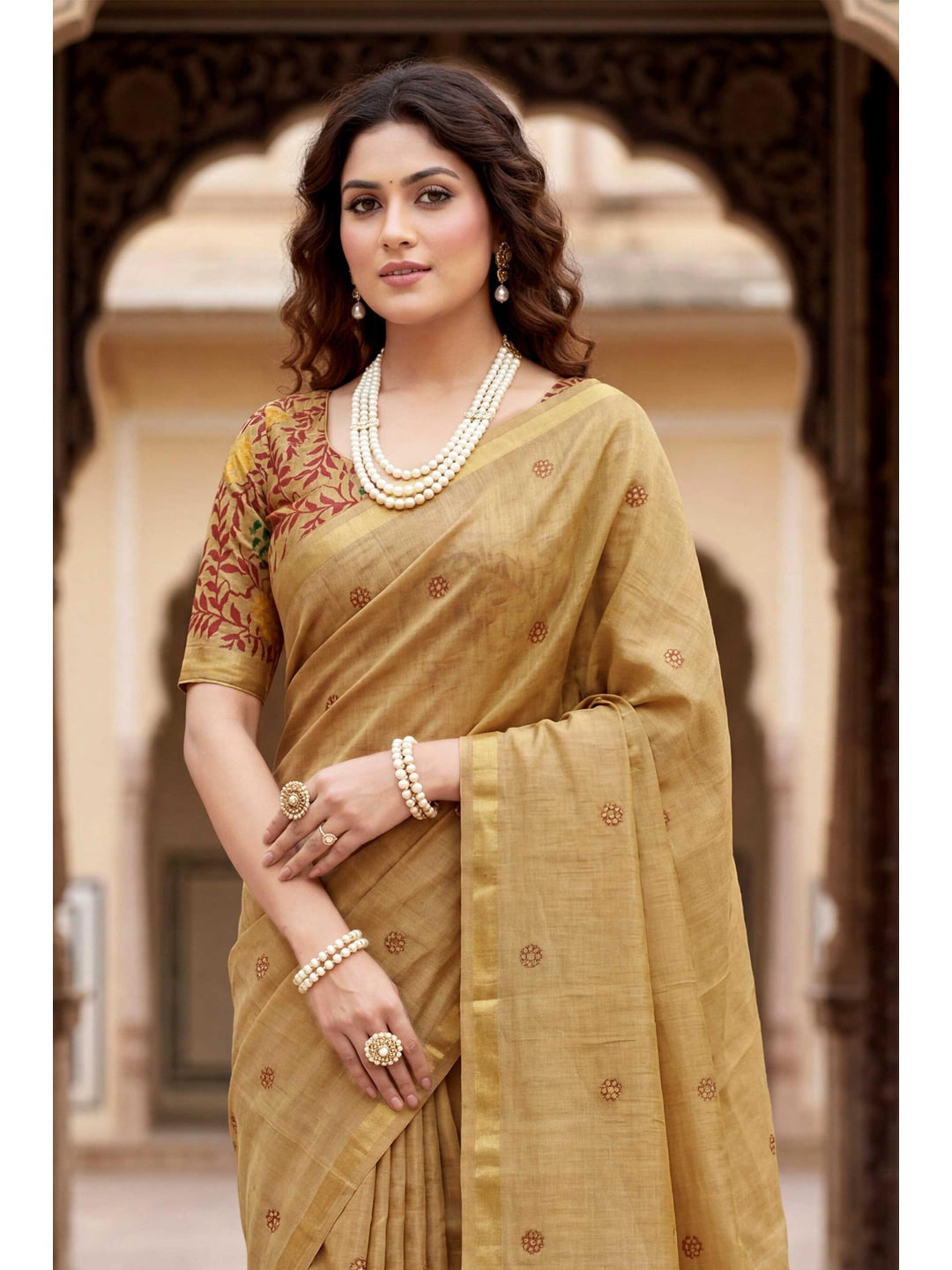 Peachmode Beige Cotton Blend Country Plus Saree - Image 2