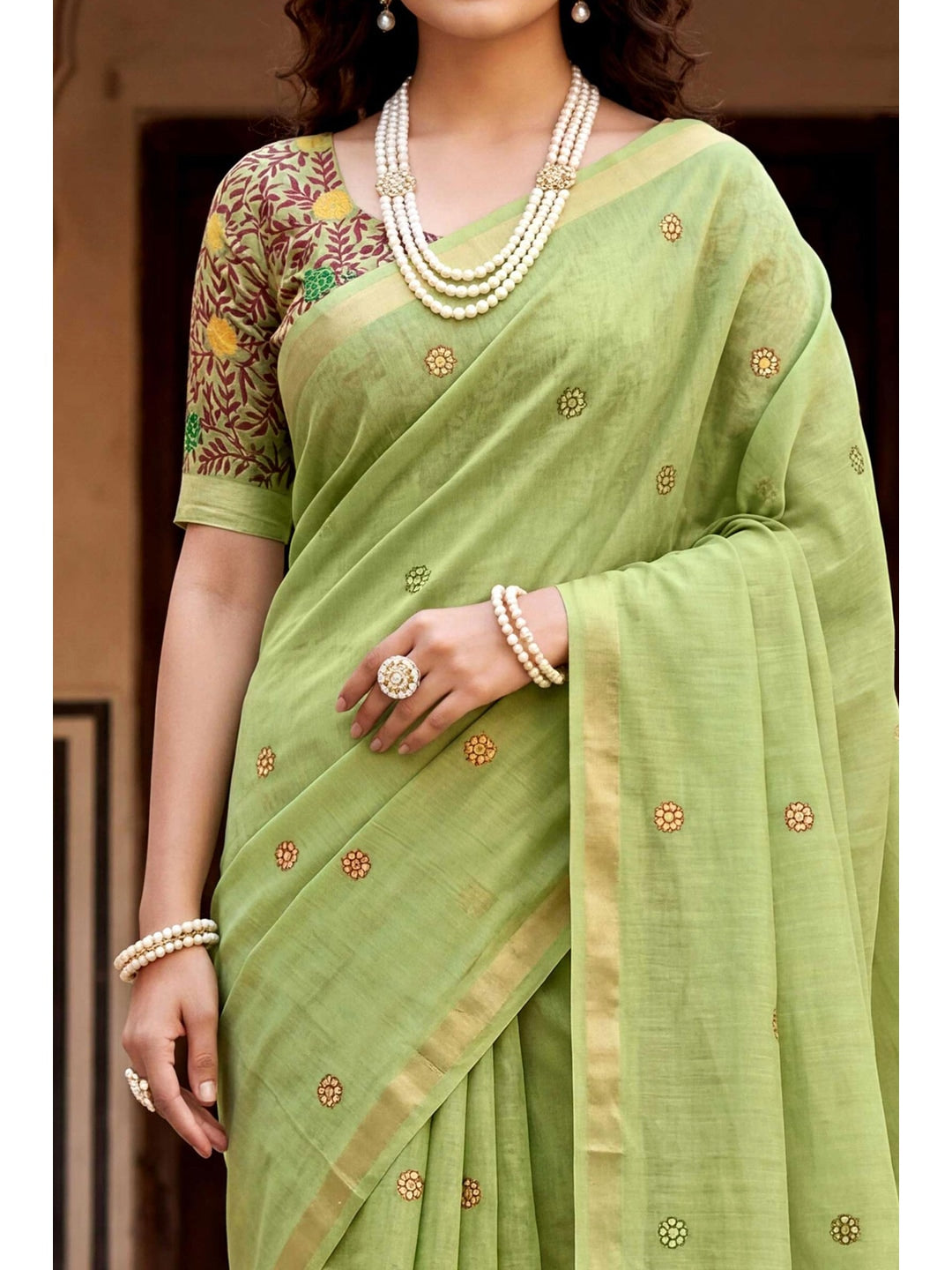 Peachmode Green Cotton Blend Country Plus Saree - Image 5