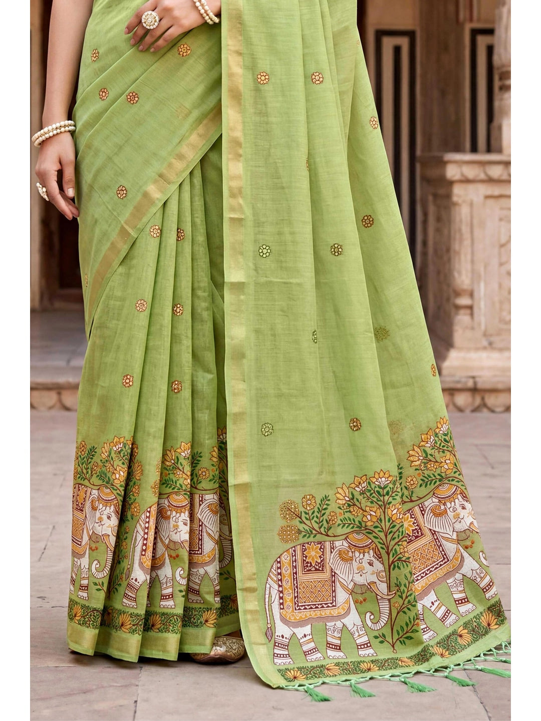 Peachmode Green Cotton Blend Country Plus Saree - Image 6