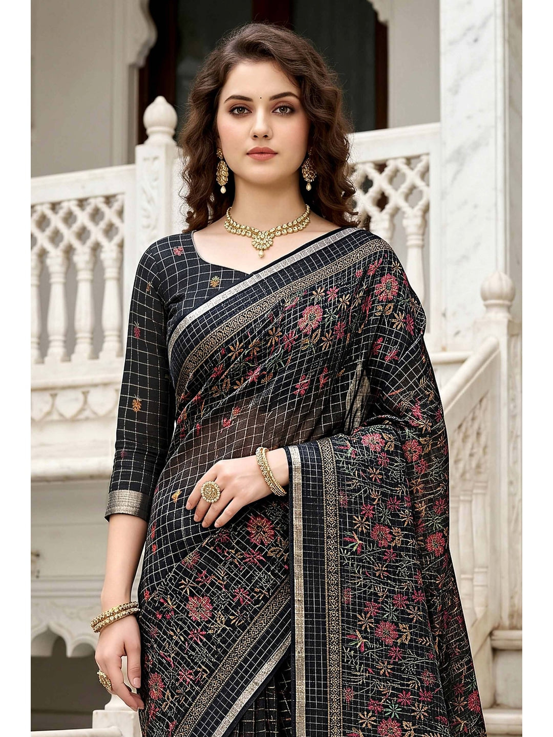 Peachmode Black Georgette Saree - Image 4