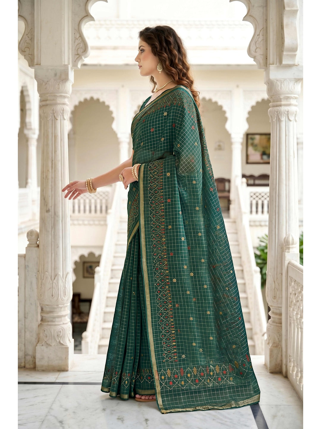 Peachmode Green Georgette Saree - Image 3