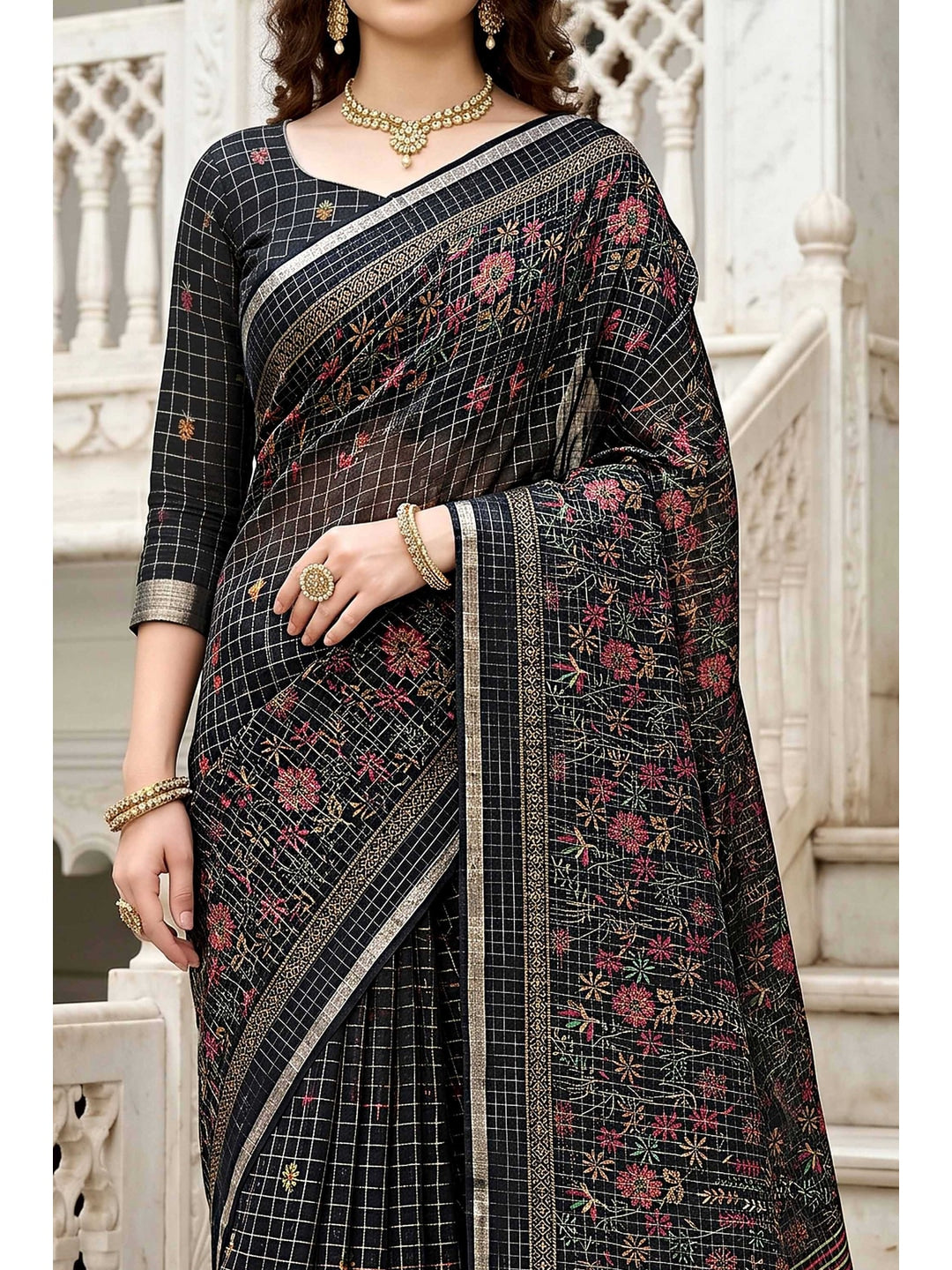 Peachmode Black Georgette Saree - Image 5